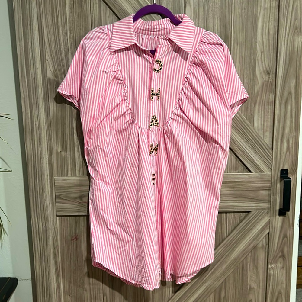 Pink Fashion Designer Striped Button Down Shirt